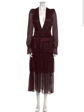 Sabina Musayev Deep Burgundy Sparkle Tiered Midi Dress